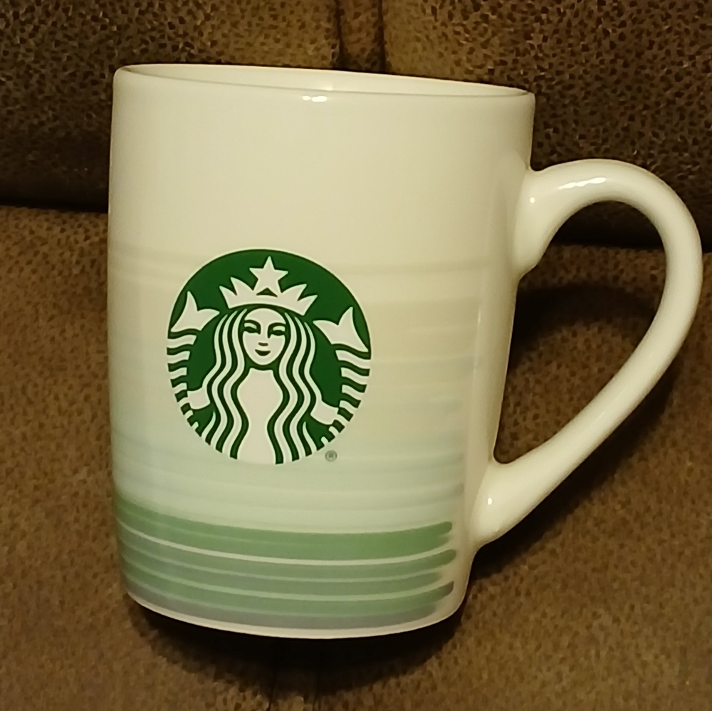 Starbucks 2021 10 oz coffee mug hot cocoa mug  white with green stripes